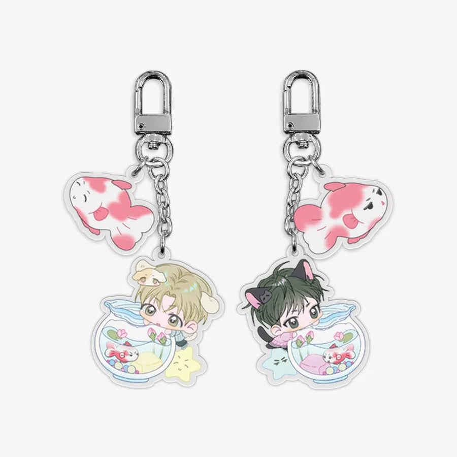 Pond Where Flowers Fall Fishbowl Keychain Set