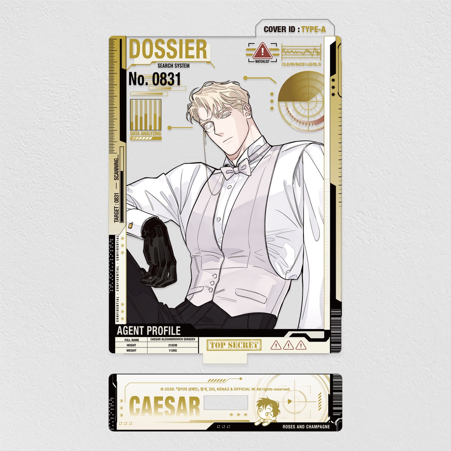 Rose and Champagne Caesar Dress-Up Acrylic Stand
