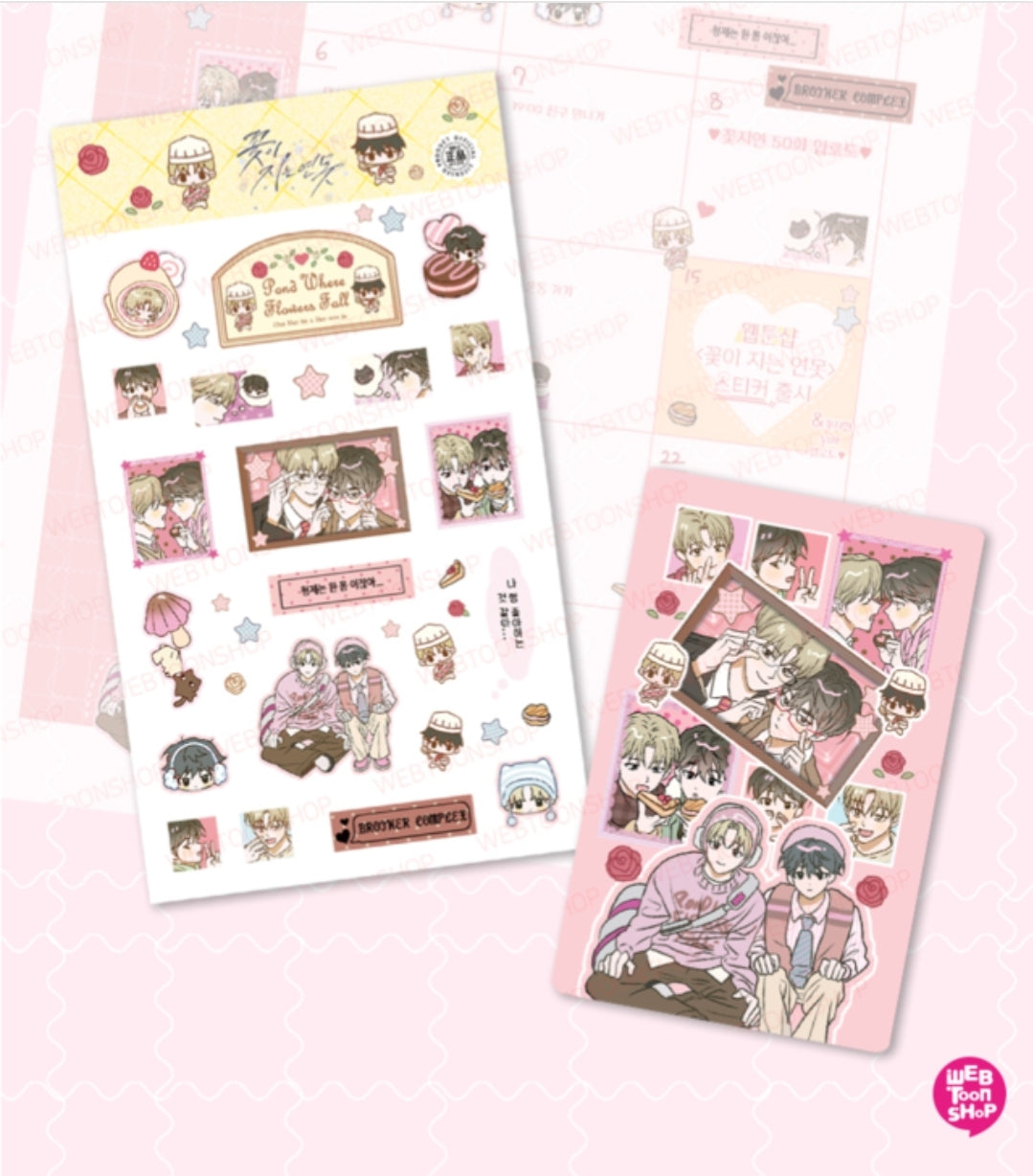 Pond Where Flowers Fall Decorative Sticker + Photo Card Set