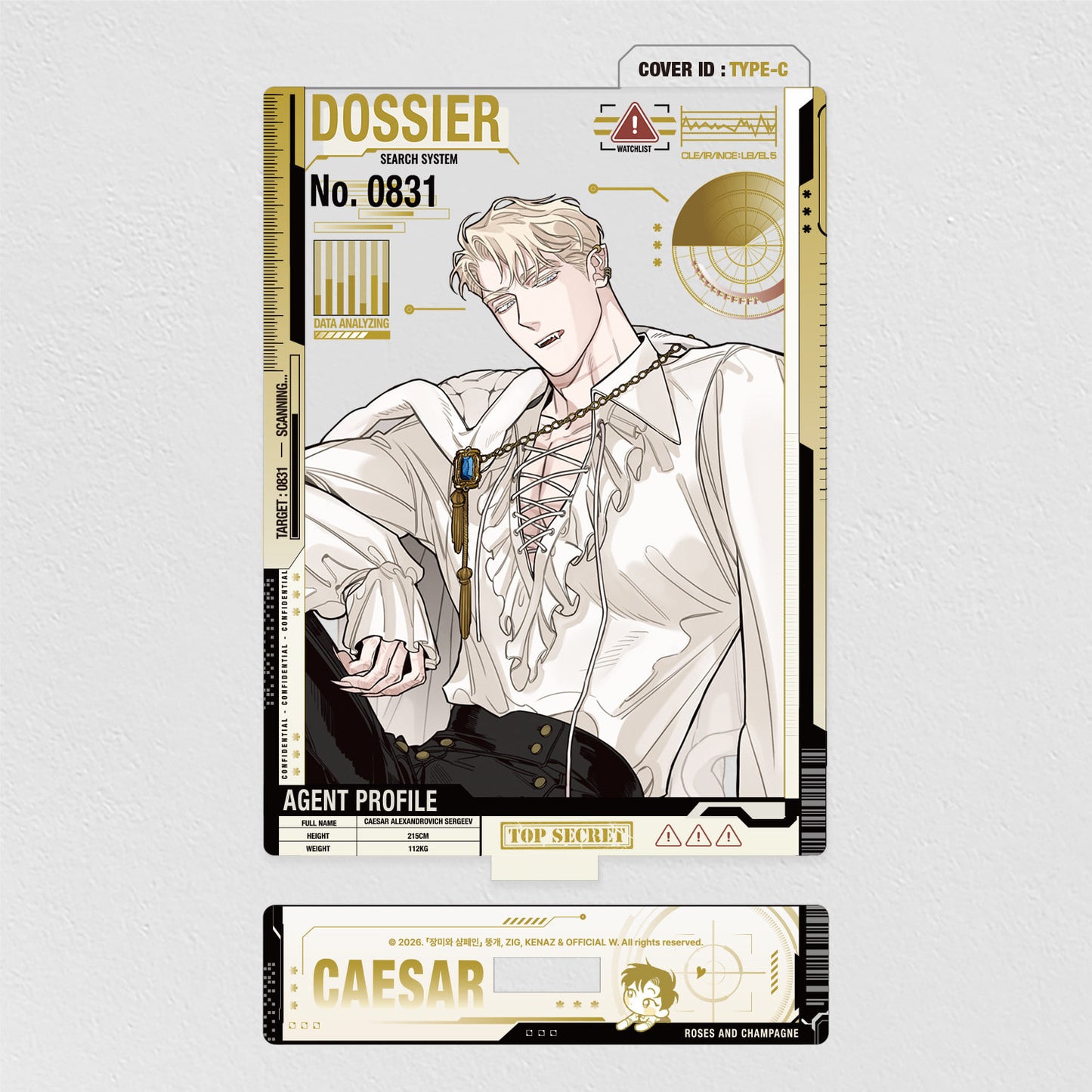 Rose and Champagne Caesar Dress-Up Acrylic Stand